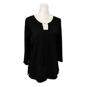 E.L.I Black White Knot Detail 3/4 Sleeve Jersey Blouse Size Medium